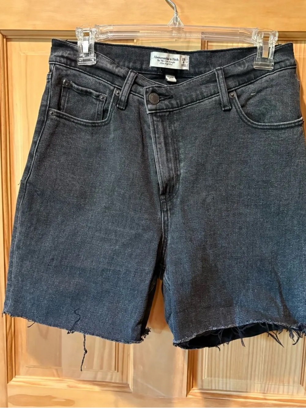 Abercrombie & Fitch Curve Love Charcoal Cutoff Denim Shorts